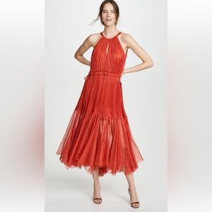 Maria Lucia Hohan Maella Ruffled Plissé Silk-crepon Gown red